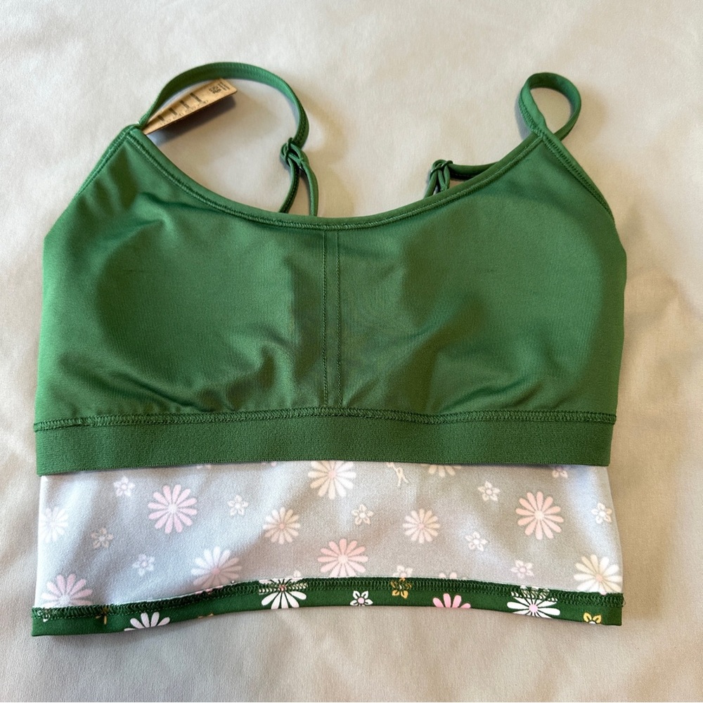 Victoria's Secret PINK Active Sports Bra XS Green Daisy Floral Strappy Back - Picture 8 of 10
